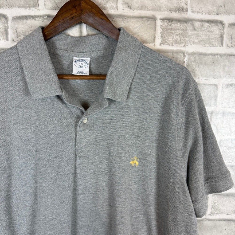 Brooks Brothers 1818 Mens XXL Slim Fit Grey Cotton Pique Polo Shirt Short Sleeve